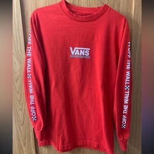 Vans Red Long Sleeve with Logo and Sleeve Text